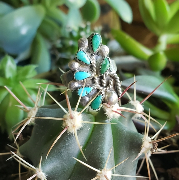 Vintage Zuni Sterling and Turquoise Ring - Picture 2 of 11